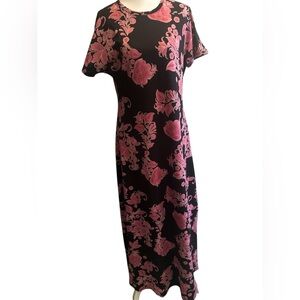 LuLaRoe Maria Women’s Pink Floral and Black Maxi Dress, Sz Small
